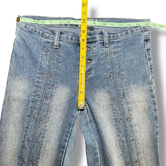 O’lico Split Leg Eyelet Jeans Y2K Light Wash Vintage Denim Size 11 Low Rise - Picture 9 of 10